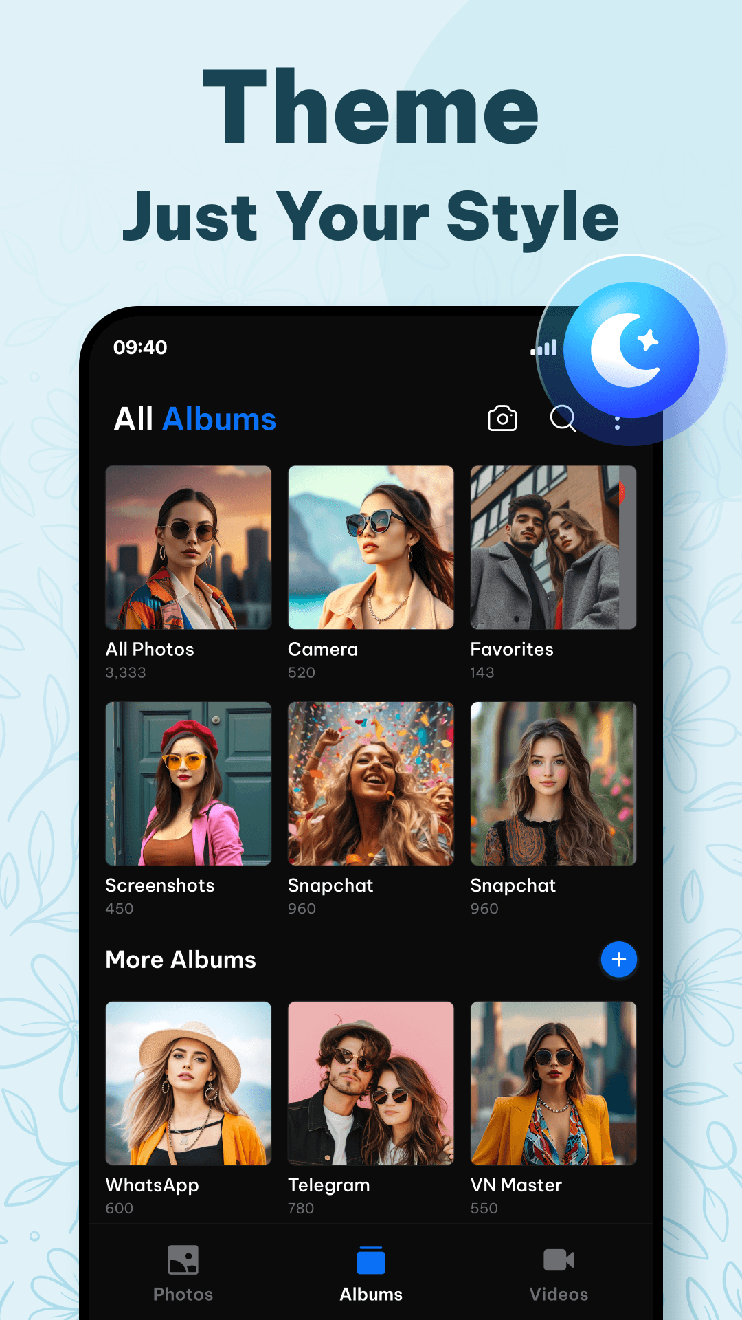 Dark theme albums screen